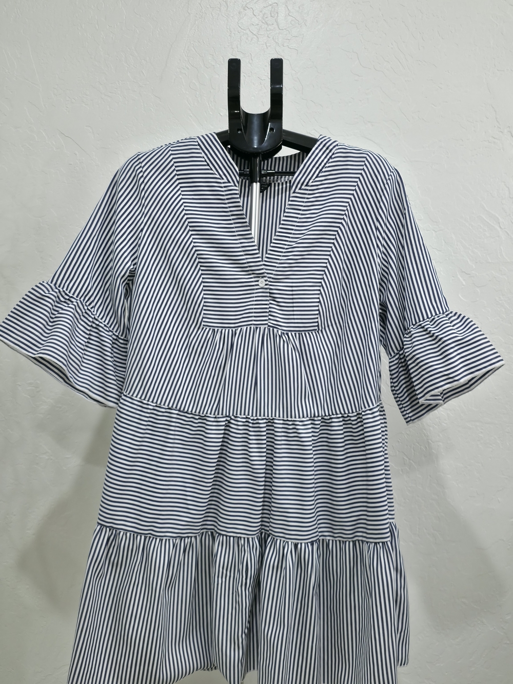 Striped Navy and White Tiered V-Neck Dress